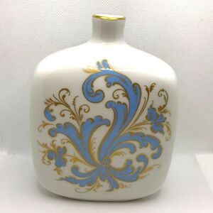 VTG Norway Porsgrund Vase White Blue Flowers Floral Ceramic  Rounded Square Bud